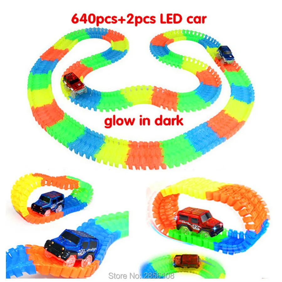 640pcs glow track+2pcs LED car Racing Track Car set Miracle Glowing