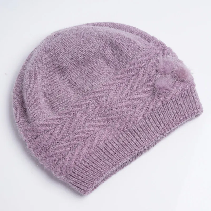 Charles Perra, женские шерстяные шапки, новинка, Осень-зима, кроличья шерсть, вязаные шапки, теплые, защищают уши, повседневные, женские, Skullies Beanies 7310 - Цвет: purple hat