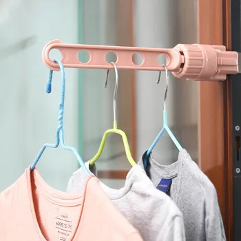 

Multifunctional Beige Pp Hangers Window Frame Hanger Retractable Indoor Space Saver Clothes Hangers Drying Rack #LR2