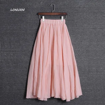 

10 colors high quality Female spring Low waist Vintage ethnic style linen Girl student literary long Solid color Cotton skirts