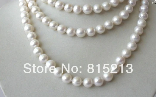 

ddh001216 stunning long 50" big 10mm round white freshwater cultured pearl necklace