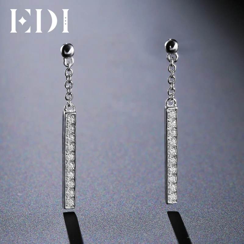 EDI классический Мода кольцо с алмазом moissanites 925 пробы Серебряные длинные серьги в виде капель для Для женщин, хорошее ювелирное изделие