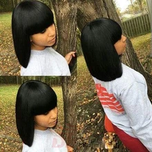 Fashion short bob lace front human hair wigs with bangs 100% unprocessed virgin brazilian straight bob wigs for black women