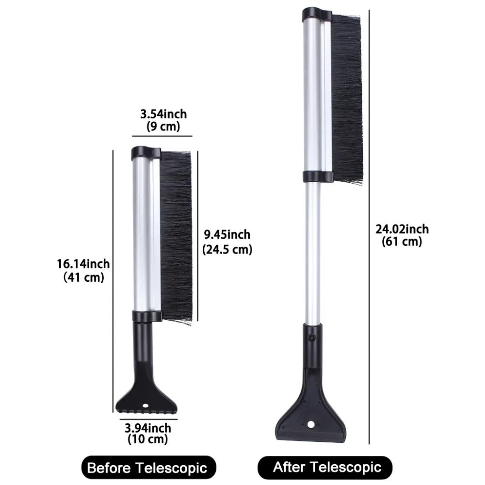 Алюминиевая выдвижная телескопическая щетка для снега удаление скребка льда для автомобиля размер от 16," до 25,5" Легкое хранение