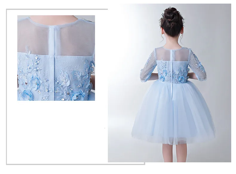 Обувь для девочек Первого Причастия Vestidos светло голубой Пышное вечернее платья принцессы бисером бабочка тюль платье с цветочным узором