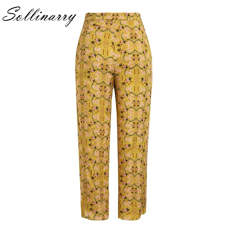 Sollinarry, повседневные женские широкие брюки с высокой талией, пляжные Сексуальные осенние брюки с разрезом, женская одежда с цветочным принтом, Капри для зимы