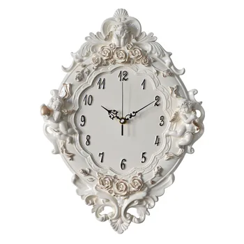 

Continental Clock Living Room Resin Cupid Angel Art Wall Clock Hotel Beauty Farmhouse Decor Felt Garland Nordic Habitacion R1279