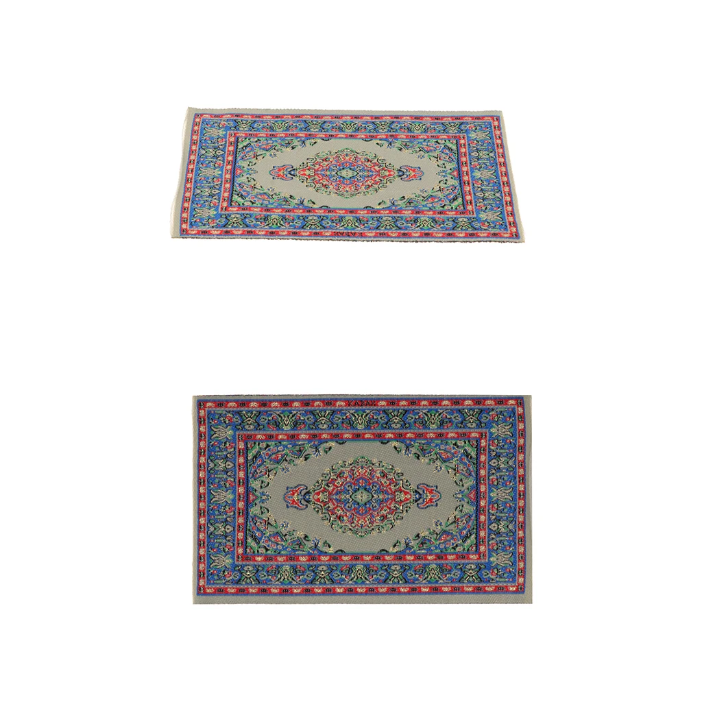 2pcs Turkish Style Carpet Area Rug for 1:12 Dolls House Any Rooms Door Decor Accessories Blue