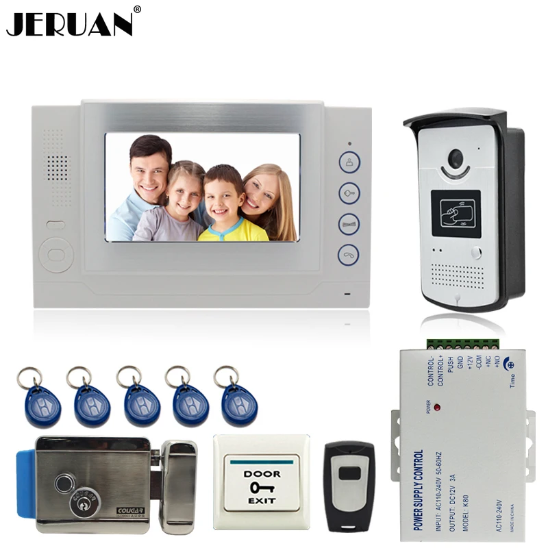 JERUAN 7`` video doorphone intercom system video door phone access control system monitor video recording +power supply