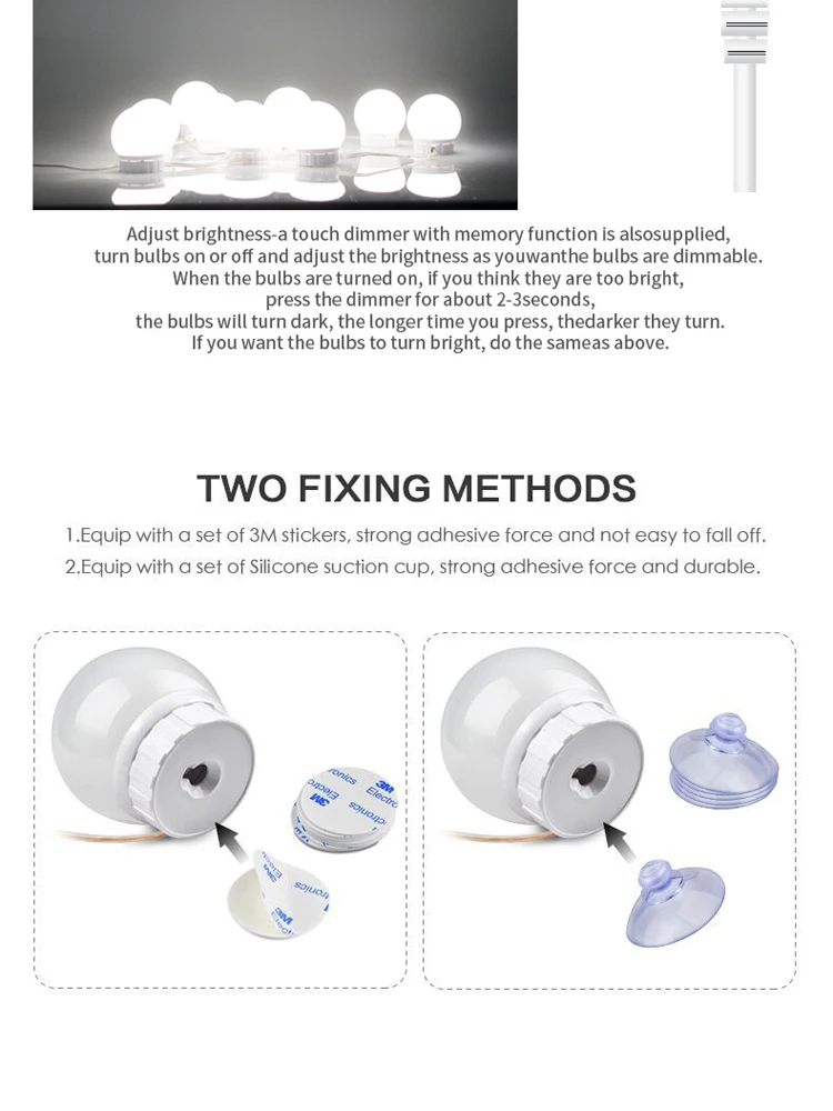 Hollywood Style Makeup Mirror Vanity LED Light Kit 10 Dimmable Bulbs USB Charging Port Cosmetic Adjustable Brightness Lights