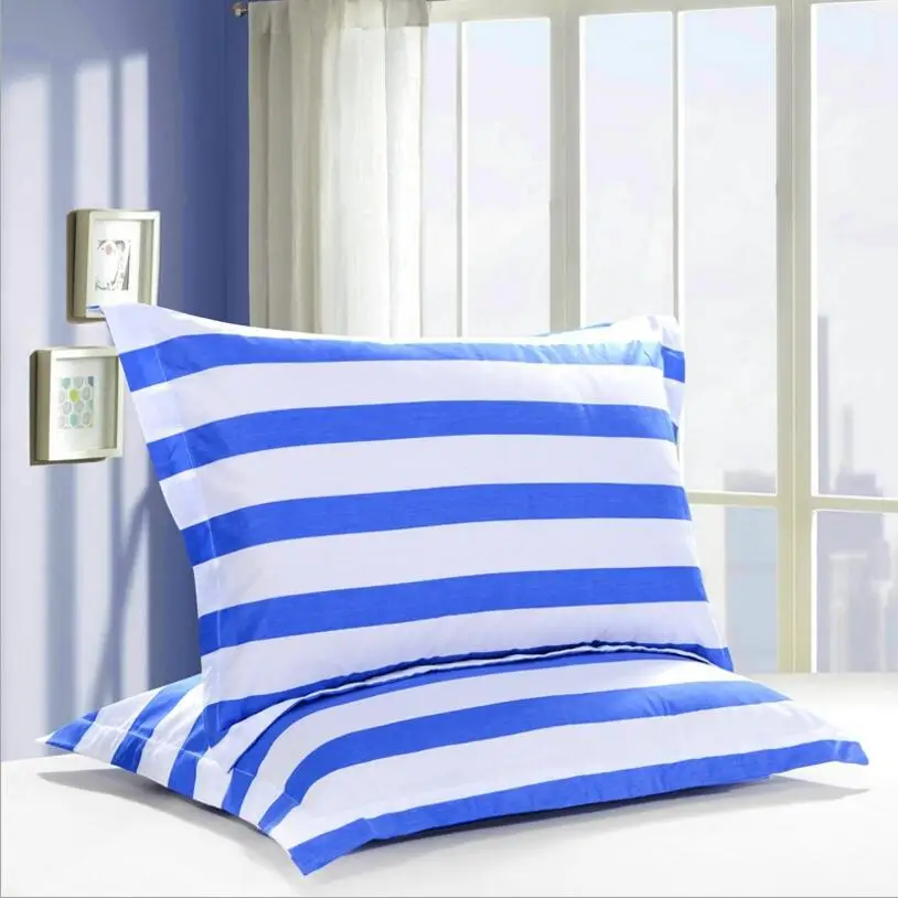 100 Cotton Print 2pcs/lot bed pillowcase 19*29" blue white stripe