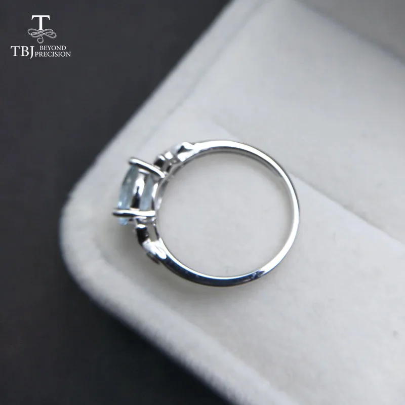 TBJ, натуральный бразильский Аквамарин ov6* 8 1.3ct драгоценный камень кольцо из серебра 925 пробы драгоценный камень ювелирные изделия с подарочной коробкой