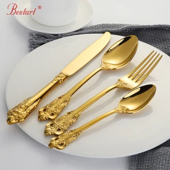 

24 Pcs/Set Gold Cutlery Set Gold Plated 18/10 Stainless steel Dinnerware Set Dinner Fork Dining Knife Tablespoon for 6 People