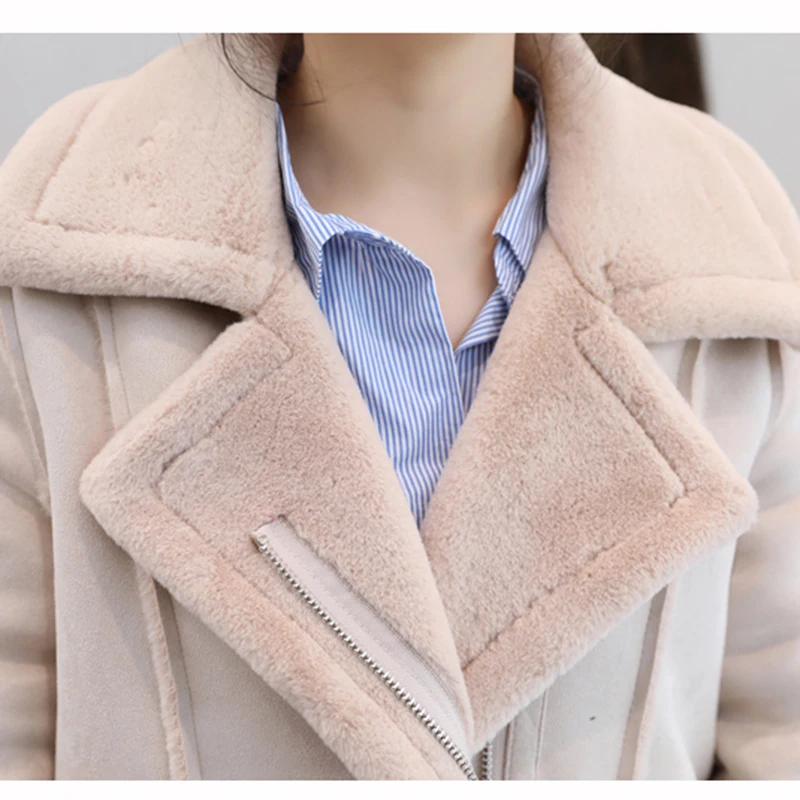 2018 winter Women Suede Leather Coats Long Trench Coats Female Velvetfull Turn-down Collar Fashion Slim PU Warm Jacket QH1231