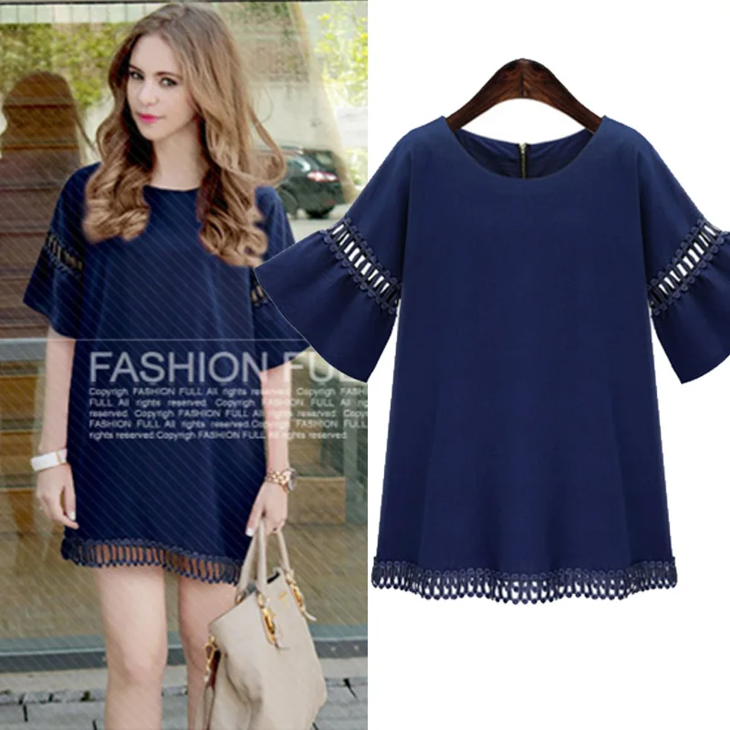 Yibaka 2018 Women Elegant Pearls Beading Flare Sleeve Shirt O Neck Blouse Short Sleeve Summer Brand