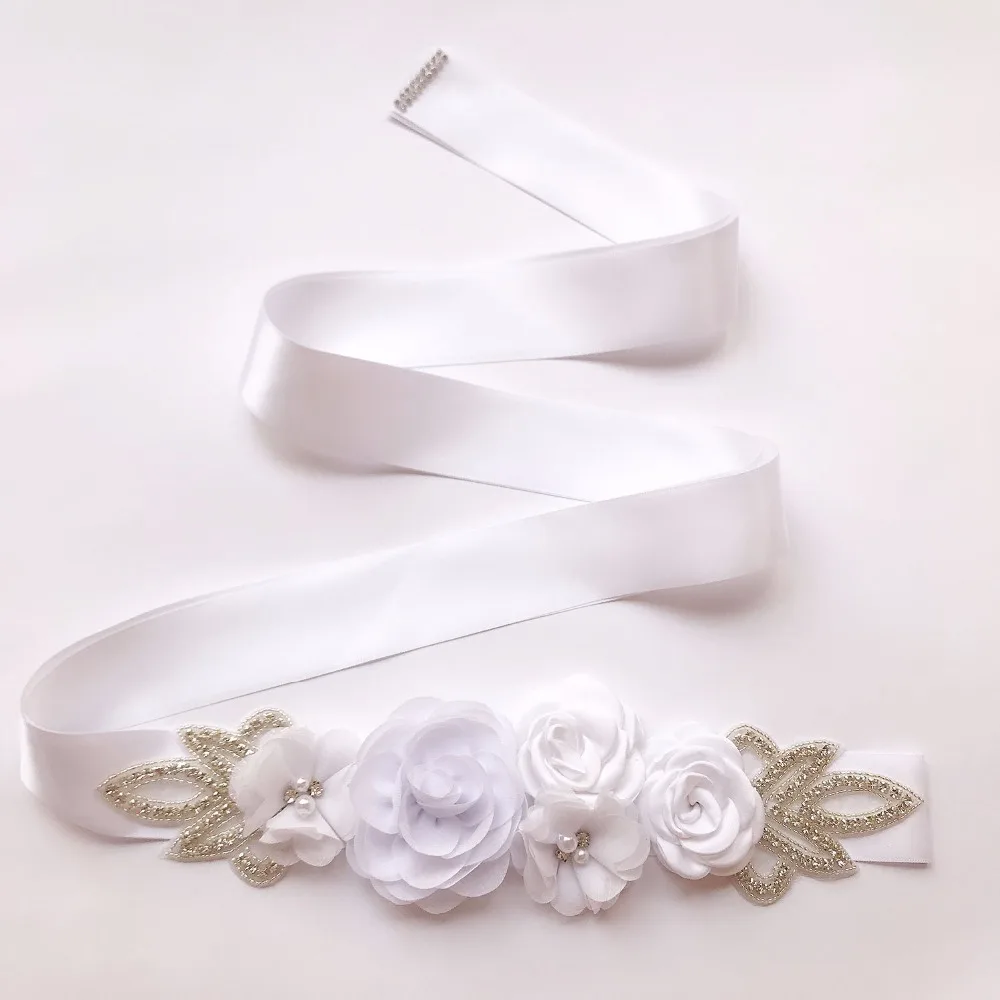 SLBRIDAL Хрустальный жемчуг свадебный пояс с розами атласные Стразы вечернее платье