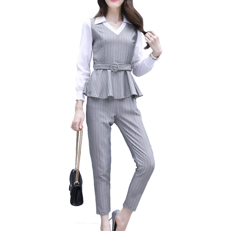 

YICIYA women office 2 piece set pant suits and top elegant outfit ladies plus size autumn winter clothes Sashes slim bodycon