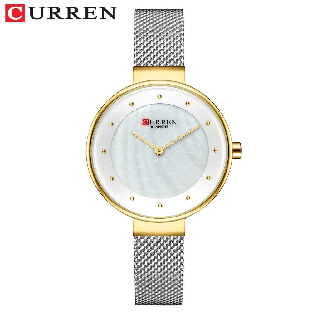 Творческий циферблат часы для женщин кварцевые часы CURREN сталь сетки наручные женское платье браслет женский Баян коль saati - Цвет: silver white