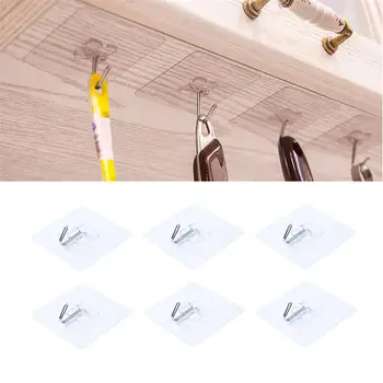 

6pcs Clover Adhesive Hooks Sticky Wall Ceiling Hooks Nail Free Transparent Reusable Heavy Duty Hook for Bathroom Kitchen