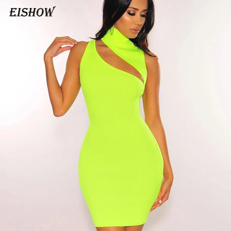 

EISHOW New Women Party Dress Hollow Out Sexy Hign Neck Sleeveless Slim Club Bodycon Dresses Streetwear Vestidos De Fiesta Summer