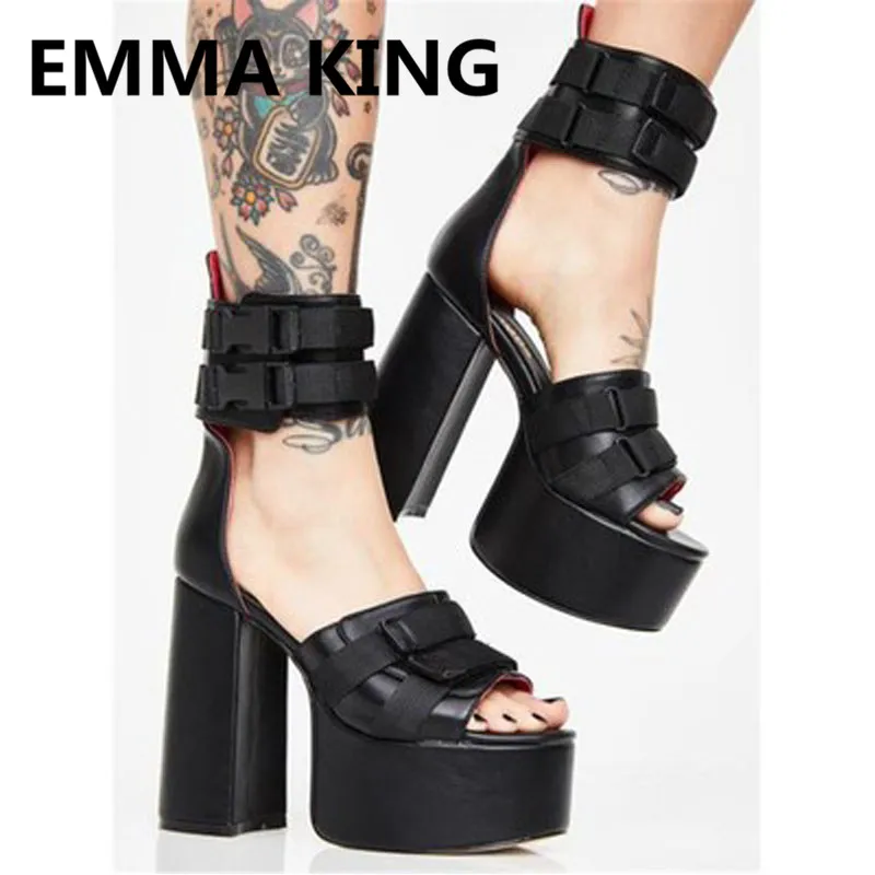 

2019 Sexy Runway Shoes Woman Platform Gladiator Sandals Open Toe Ankle Buckle Strap Chunky High Heels Ladies Roman Style Sandals