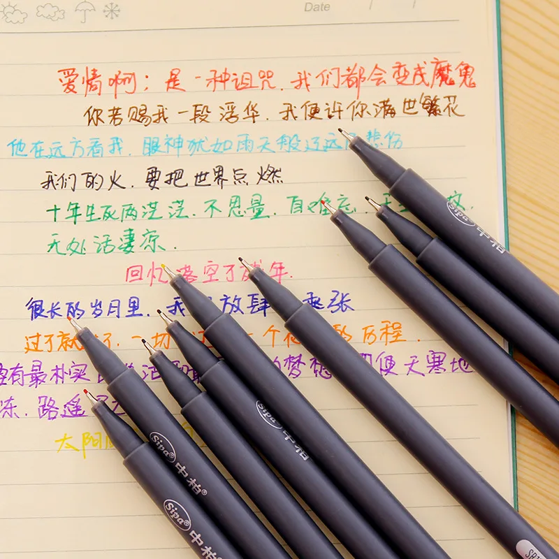 10pcs Fineliner Color Pen Set 0.38mm Fine Line Drawing Porous Fine Point Markers