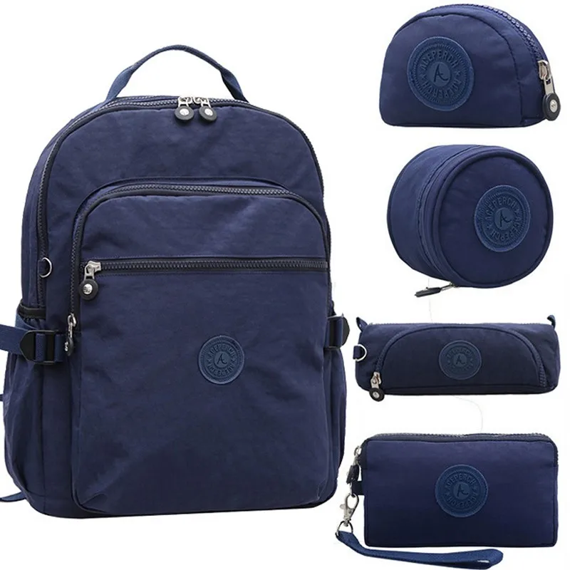 5 pieces Blue ACEPERCH Повседневный школьный рюкзак для подростков Mochila Escolar дорожные школьные сумки рюкзак для ноутбука с брелок "Обезьяна" - Цвет: 5 pieces Blue