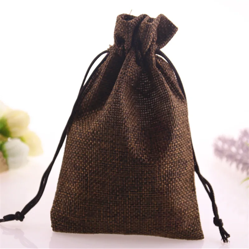 

New Design Wholesale 5pcs/lot Coffee Party Favor Pouch Drawstring Jute Gift Bags Burlap Wedding Candy Packaging