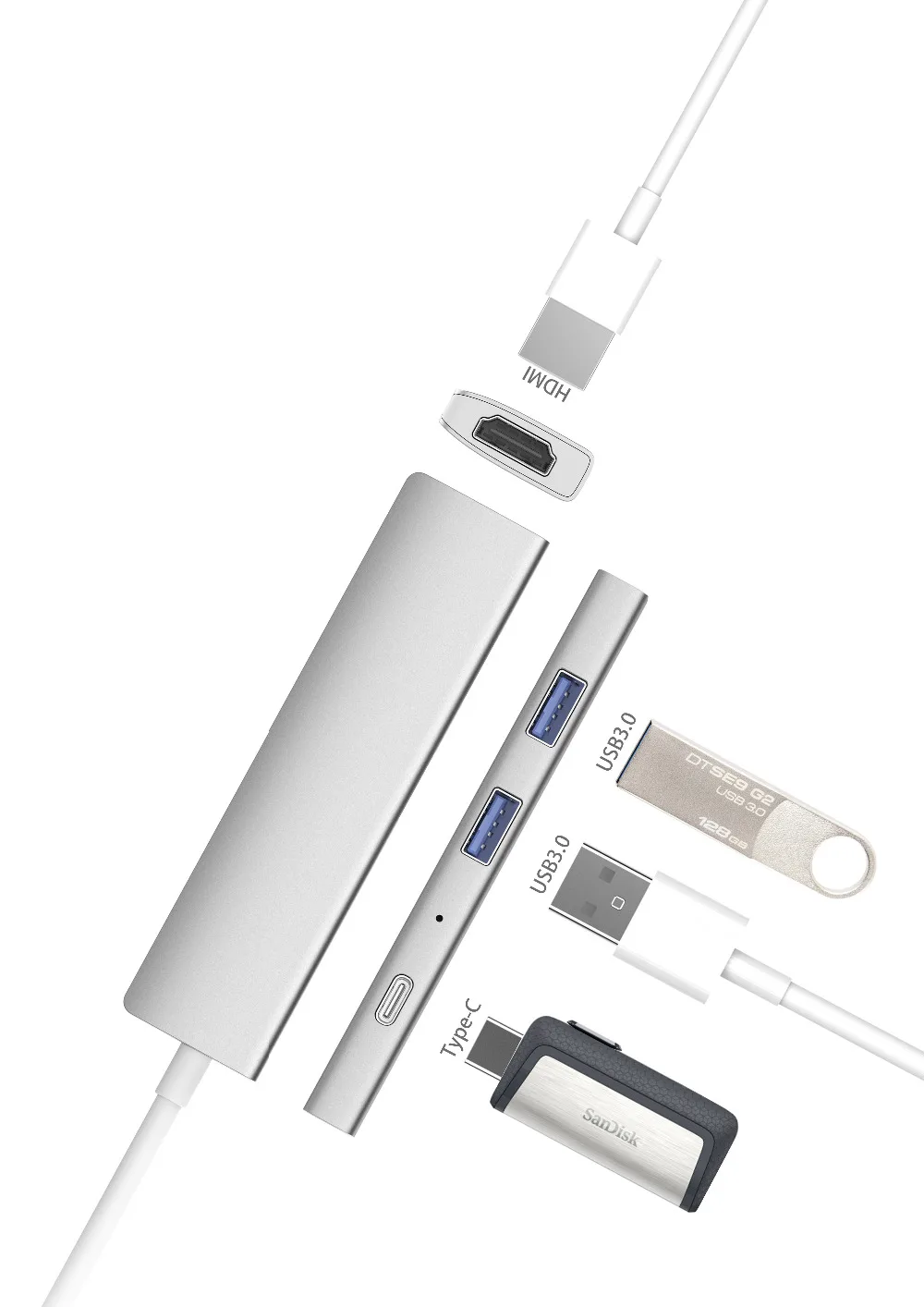 HDMI Cable Charger MultiPorts Adapter 4IN1 USB C Hub for High Speed Charging Data Transferring