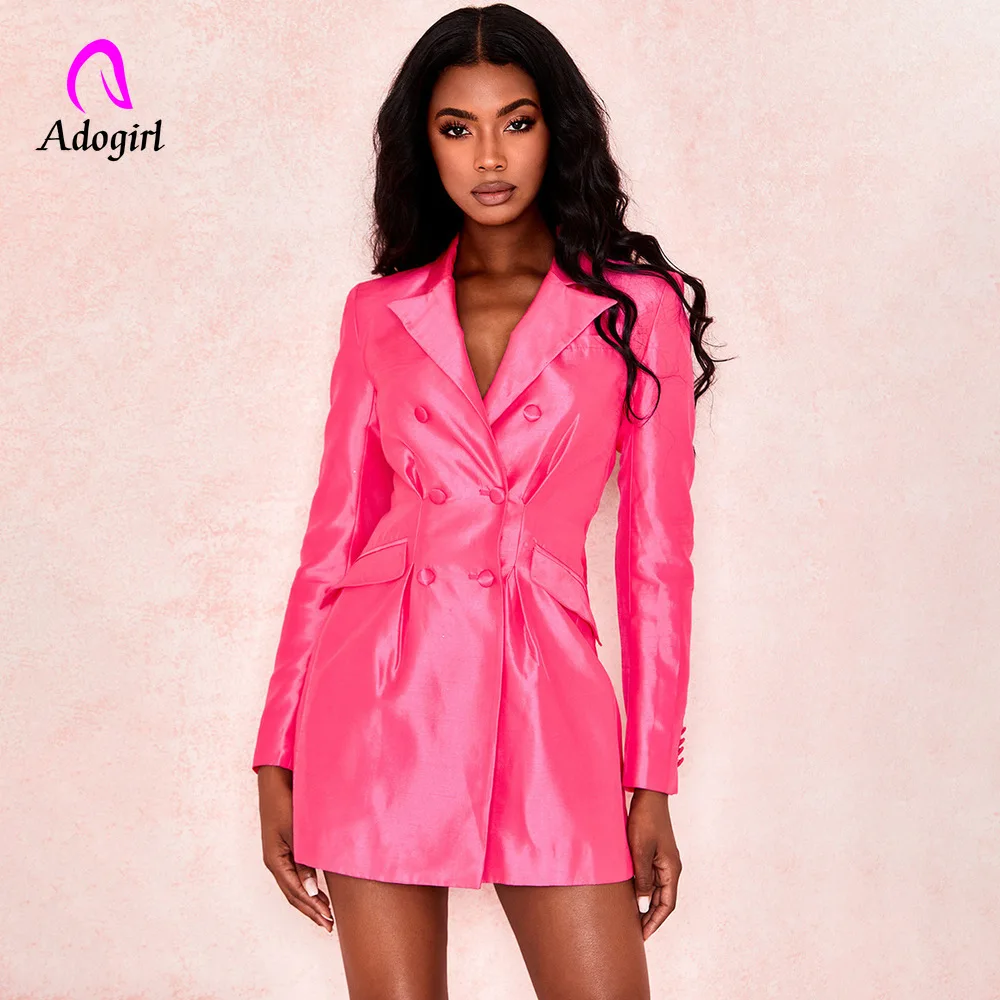 Adogirl Rose Red Long Blazer Women Suit Femme Coat Female Double Breasted Turn Down Collar Colete Elegant Feminina Blazer Tops
