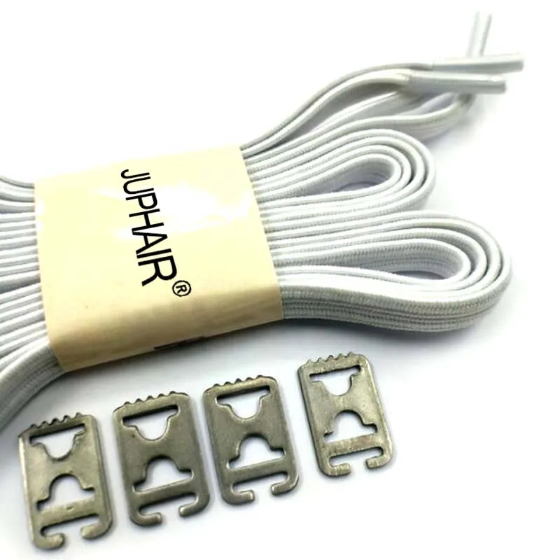 JUP 1-50 Pairs White Polyester Rubber Lace Not Tie Shoelaces Metal Fashion Simple and Convenient Lace Buckle Elastic Unisex Shoe