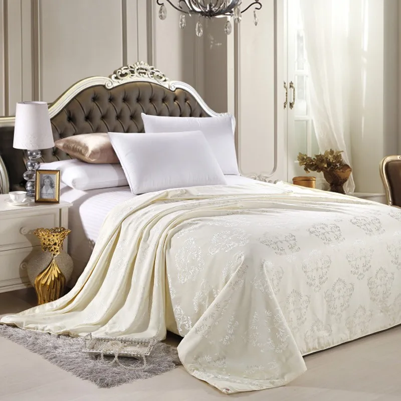 Одеяла из натурального шелка тутового шелкопряда для кроватей, натуральный шелк, наполнитель, жаккардовое летнее одеяло, Твин, полный, Королевский размер, шелковые одеяла