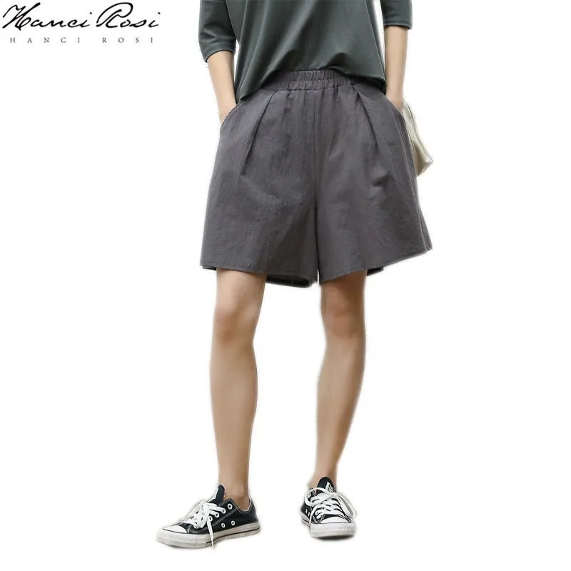 

HANCI ROSI Women Shorts High Waist Korte Broek Dames Linen Shorts Women Short Femme Spodenki Damskie Casual Streetwear Wide Leg