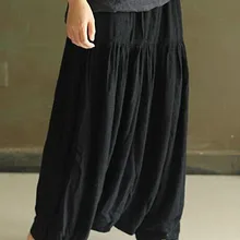 Новинка Лен Брюки для девочек женские свободные штаны юбка плюс Размеры Женская одежда льняные Капри Брюки для девочек 17392-12