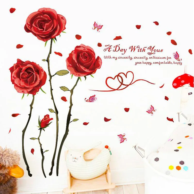 Beautiful Red Rose Flower Sticker 3d Wall Stickers Wedding Home Wall