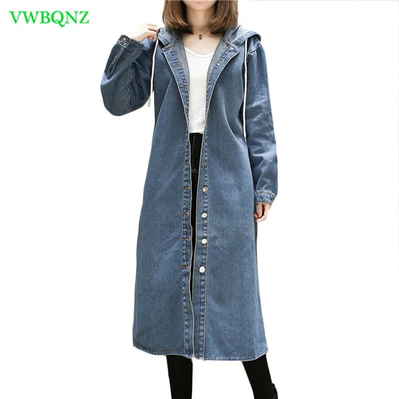 

Women Windbreaker Coat Spring Autumn New Loose Hooded Trench Coats Womens Korean Plus size Casual Cowboy Outerwear Tide 5XL A409