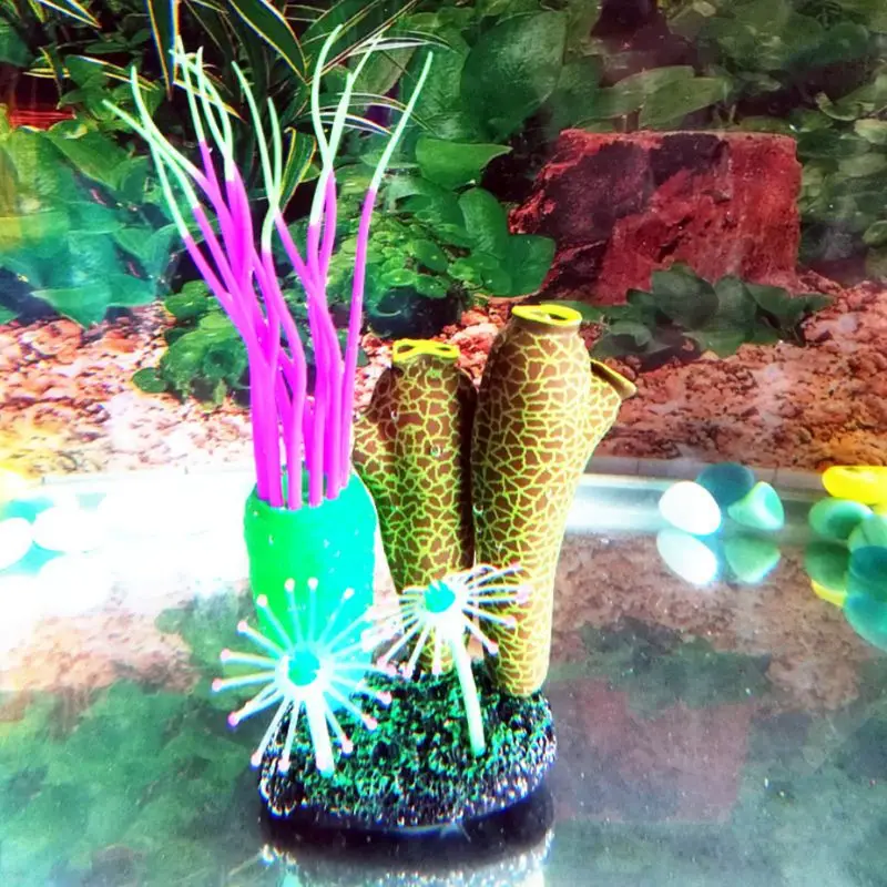 Моделирование морского дна мягкое тело Ascidian щупальца аквариумные украшения светящийся Аквариум Ландшафтный - Цвет: Зеленый