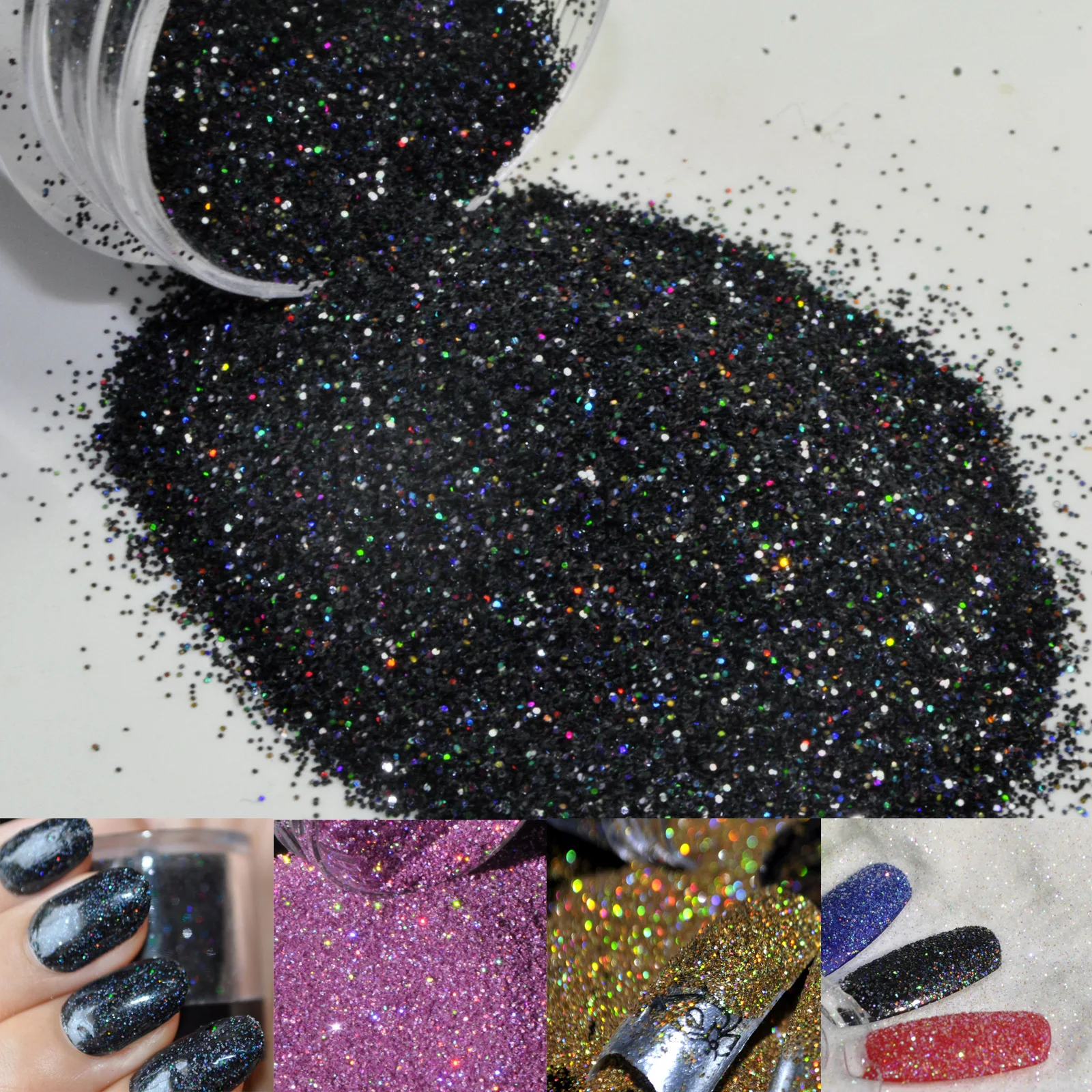 Black Holographic Glitter Powder Dust Nail Art Makeup Laser Small