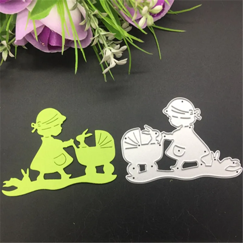 

METAL CUTTING DIES girl baby carriage rabbit bunny Scrapbook card album paper craft home decoration embossing stencil cutter