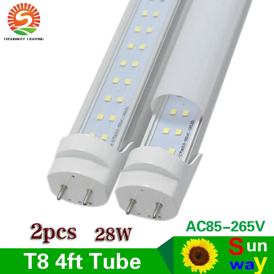 Освещения Sunway 4ft светодиодный Light Tube T8 28 W dual-ended питания двойной ряд AC85-265V G13 SMD2835 светодиодное освещение магазина супер яркий 2800lm