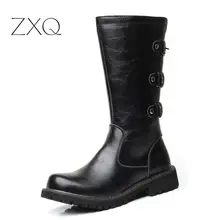 Tangnest Для мужчин армейские Ботинки с металлической пряжкой Повседневное из искусственной кожи военные ботинки до середины икры зимняя панк обувь Для мужчин размер 38- 44