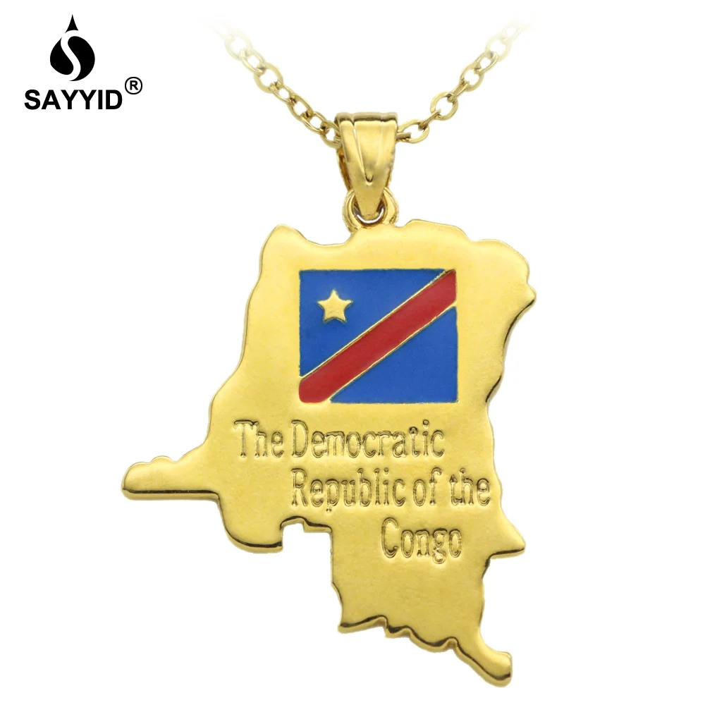 

SAYYID Hip Hop Necklace for Democratic Republic of the Congo Map Pendant Necklace Women's Golden Dripping Alphabet Necklace Gift