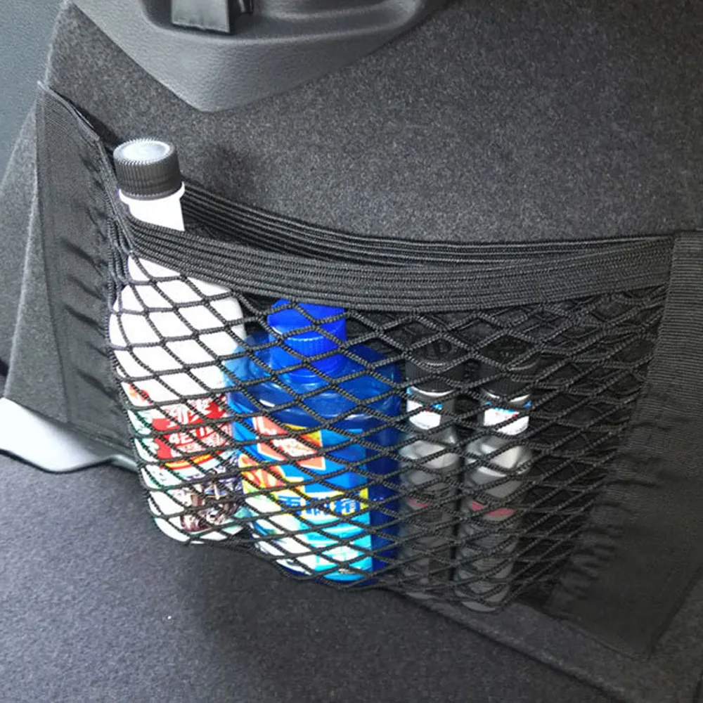 

40x25x0.5cm Car Auto Back Rear Trunk Seat Elastic String Net High Elastic Double Mesh Bag Pocket Cage Durable Magic Tape #T15