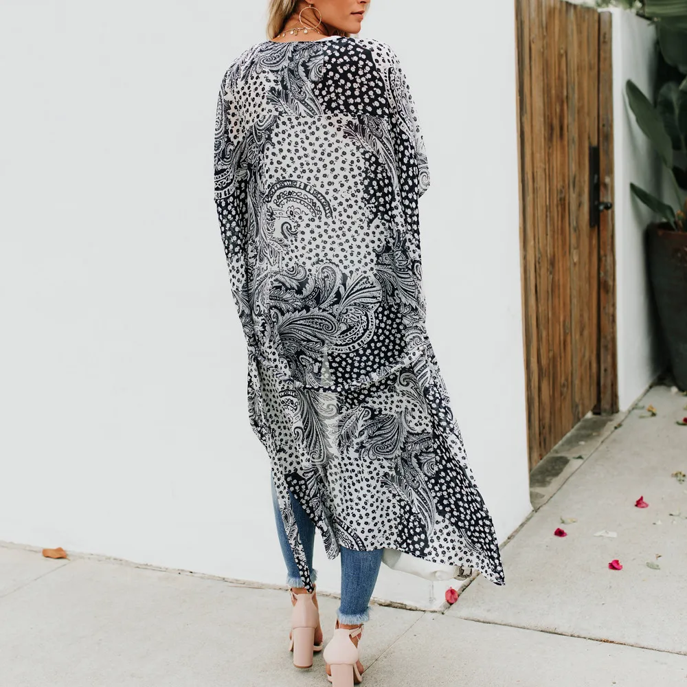Women Ethnic Print kimono Cover Summer Blouse Tops Suit Bikini Swimwear Beach Swimsuit Smock Blusas Mujer 2019 #5T