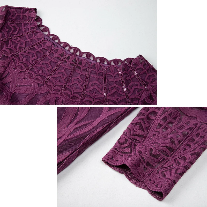 MUSENDA размера плюс женское элегантное фиолетовое Кружевное платье миди с вышивкой осенние женские офисные деловые Вечерние платья Vestido Robe