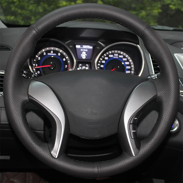 AOSRRUN-cubierta de volante de coche cosida a mano, de cuero, para Hyundai Elantra 2003-2012, Avante i30 2006-2013, accesorios para coche AOSRRUN-cubierta de volante de coche cosida a mano, de cuero, para Hyundai Elantra 2003-2012, Avante i30 2006-2013, accesorios para coche