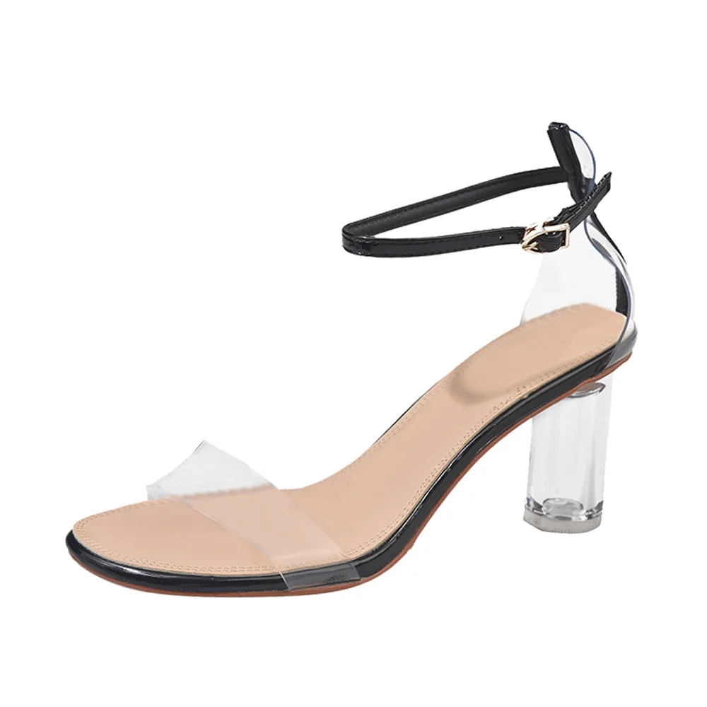 

Shoes Sandals Fashion Plastic Women Transparent Sandals Ankle High Heels Block Party Open Toe new shoes woman 2019