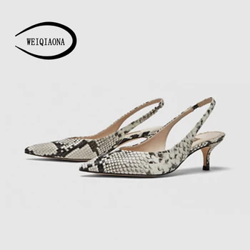 

WEIQIAONA 2020 New Spring Women Shoes Pumps High Heels Shoes Elegant Mid Heeled Sexy Pointed Toe Slingbacks Wedding Party Shoes