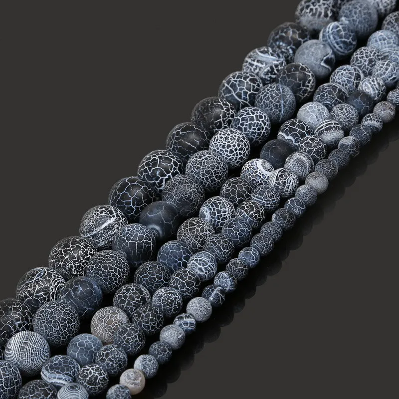 

Hot Sale Natural Stone Beads Round Black A gate Loose Beads Pattern 6 8 10 12 14mm for DIY Necklace Bracelet Jewelry Making