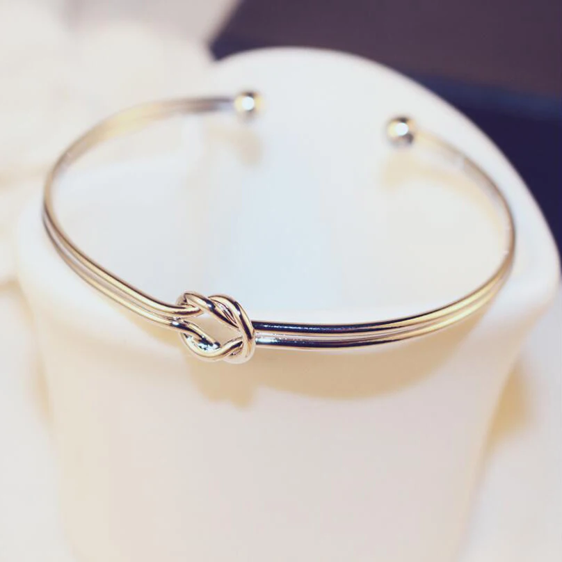 Cuff Double Knot Bracelet Metal Twisted Open Bracelets Adjustable
